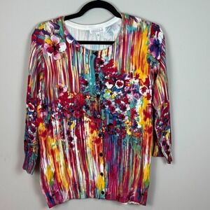 New Jospeh A. Womens Mulitcolor Watercolor Floral Womens Cardigan SZ XL NWT